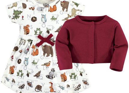 Touched by Nature baby girls Touched Nature Organic Cotton and Cardigan, Woodland Alphabet, 0-3 Months Casual Dress, Woodland Alphabet, 3 Months US