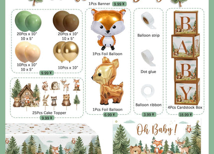 123pcs Woodland Baby Shower Decorations