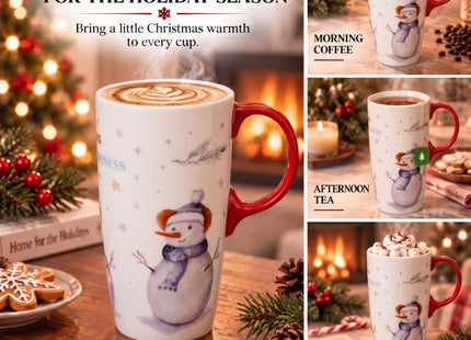 TZSSP 17oz Snowman Ceramic Coffee Mug with Lid, Joywish Gift Box
