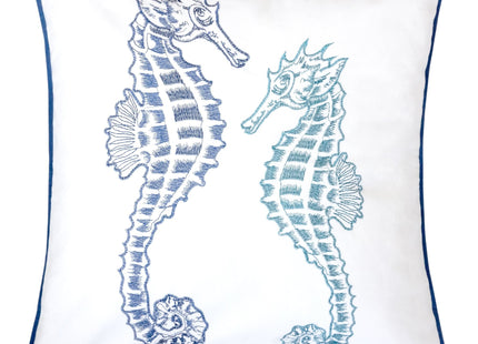Homey COZY Embroidery Navy Velvet Seahorse Throw Pillow Cover,Ocean Blue Series Nautical Decorative Pillow Case Coastal Beach Theme Home Decor 20x20,Cover Only