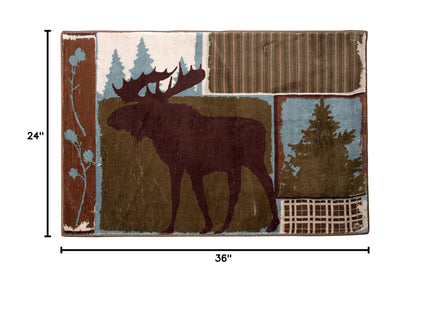 Carstens Vintage Moose Small Rustic Cabin Area Rug Doormat 24"" x 36"""