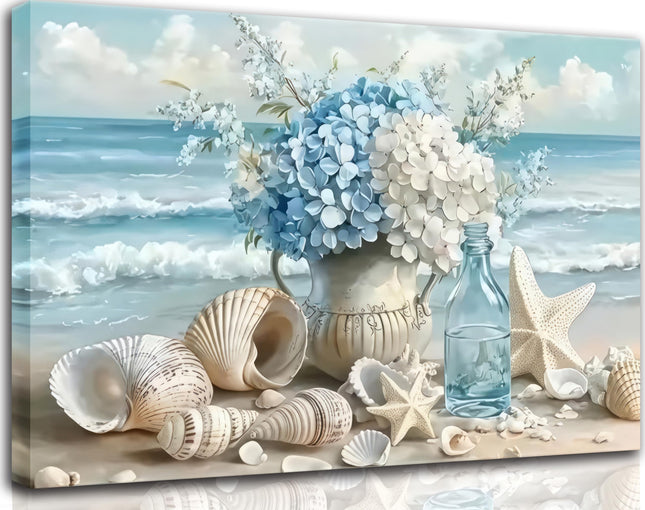 YKVDOROK Blue Ocean Beach Wall Art Coastal Bathroom Canvas Wall Decor