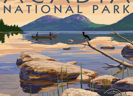 Lantern Press Acadia National Park, Maine, Celebrating 100 Years, Jordan Pond (Absorbent Ceramic Coaster, Single, Cork Back, Kitchen Table Decor)