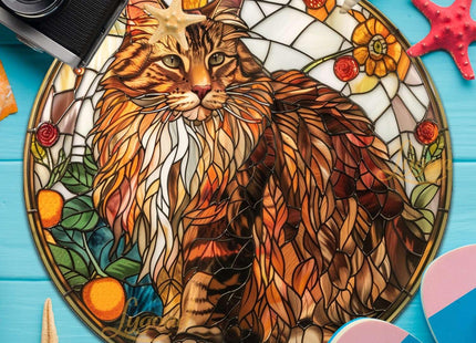Lygond Decorative Tin Sign Friendly Maine Coon Cat for Home Entries Maine Coon Enthusiast Areas and Mucha Style Decor Resistant Aluminum Gardening Sign for Bar 8×8 Inches