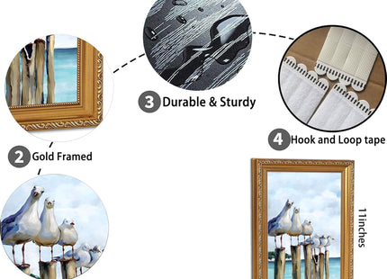 Gold Framed Seagull Canvas Wall Art Coastal Sea Birds Paintings Pictures Wall Decor Teal Ocean Beach posters prints Artwork for Living Room Bedroom Bathroom Home Decoration 9x11in