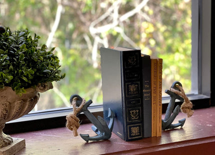 Nautical Bookends Collection – Polyresin & Cast Iron Coastal Decor for Bookshelves, Office, Bedroom, Living Room – Ocean Animal, Anchor, Whale Designs, Decorative & Functional Accent Sets