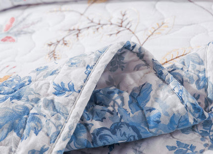 Tache Twin White Quilt Cotton Patchwork Cottage Coastal Beach Embroidered Floral - White Gold Yellow Sky Blue Reversible Lightweight Coverlet Winter Frost Quilt Set - Twin