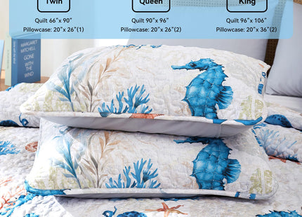 weigelia Coastal Quilt Twin Size, Seahorse Lightweight Summer Bedding