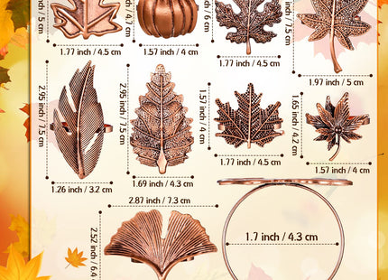Remerry 9 pcsThanksgiving Napkin Rings Set Fall Autumn Metal Holders