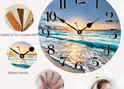 VIKMARI 14in Nautical Beach Wall Clock Silent Wooden Kitchen Wall Decor