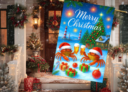 IVN Christmas Crab Santa Hat Lighthouse Garden Flag 28x40 Inch Yard Decor