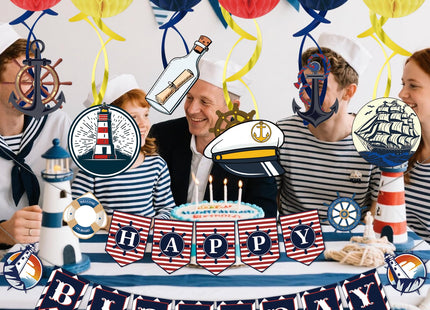 Nautical Party Decorations Cruise Nautical Birthday Decorations Cruise Boat Party Decor with Banner Balloons Hanging Swirls Honeycomb Balls