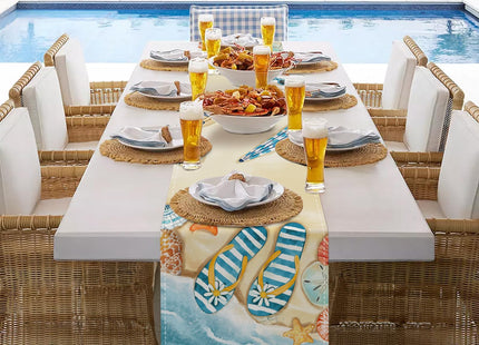 Bonhause Summer Beach Flip Flops Table Runner 13x72 Inch Starfish Shell Seaside Themed Kitchen Dinning Table Decoration for Indoor Outdoor Home Party Decor