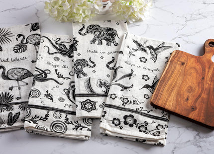 Karma Gifts Black And White Boho Tea Towel,Cotton, Mermaid 18" x 22"