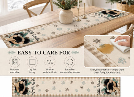 Seliem Winter Pine Cone Table Runner, Pine Needle Branch Red Berry Bow Farmhouse Kitchen Dining Table Decor, Christmas Holiday Seasonal Rustic Home Decoration Indoor Outdoor Party Supply
