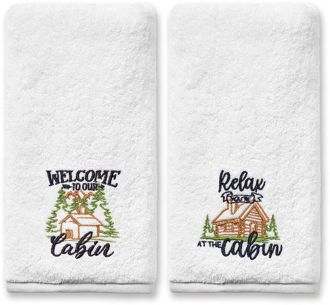 FUTBU Cabin Hand Towels for Bathroom, Cabin Decor Embroidered Dish Towels, Log Cabin Decor Gifts Decorative New Home Bear Deer Tea Hand Towels, 100% Cotton Soft Towels for Kitchen 14x30 Inches