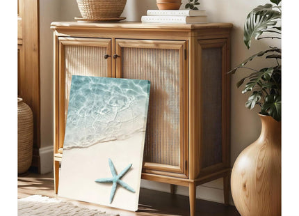 3pcs Beach Coast Canvas Wall Art Summer Beach Ocean Waves Shells Starfish Print Decoration Painting Blue Ocean Posters Prints for Living Room Bedroom Kitchen Sea View Room Wall Decor 16×24Inch