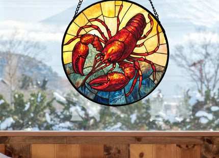 HWRHTR Stained Glass Window Hanging Red Lobster Marine Life 9.8" - Suncatcher Door Garden Sun Catcher Home Decor Birthday Christmas for Mom Men Woman Friend Nana