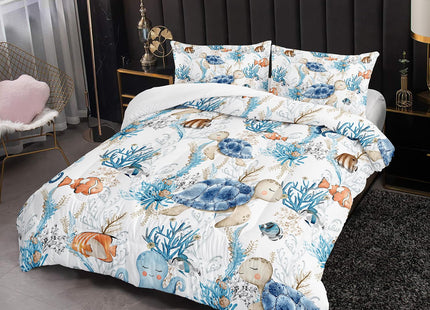 Blue Sea Turtle Themed Comforter Set 3Pcs Queen for Kid Teen Girl Boy Adult