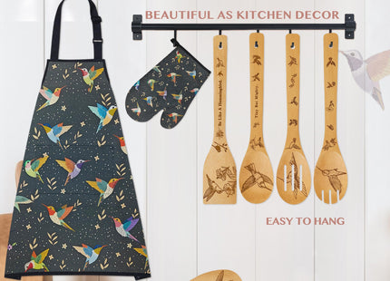 Hummingbird Gifts for Women,8pcs Hummingbird Bamboo Cooking Utensil Spoons with Apron Oven Mitt Potholder,Personalized Hummingbird Gift for Mom,Housewarming Kitchen Decor,Easter,Birthday,Mother's Day
