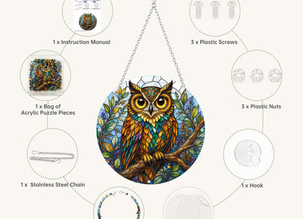 Acrylic Puzzle Suncatcher, Owl Stained Glass Window Hanging, Owl Gifts