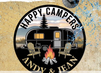 Personalized Happy Camper Metal Sign, Custom RV Decor Sign, Custom Campsite Metal Art, Large Camping Wall Art, Customized Campsite Decor, Rustic RV Name Plaque, Customized Name Plaque for Camping