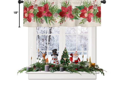 Merry Christmas Red Poinsettia Kitchen Curtain Valance, Window Curtain Valance Rod Pocket, 1 Panel Small Valances Window Treatment for Bathroom Living Room Cafe (54x18in Green Pine Tree Leaves)