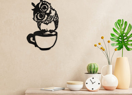 Owl Wood Wall Art, Owl Wall Decor, Coffee Wall Decor, Black Wooden Owl Decorations, Office, Living Room , Bedroom , Kitchen Wall Hanging Decor, Great Gifts