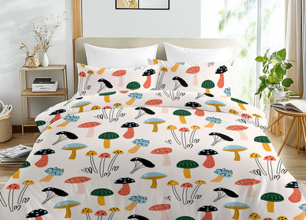 SOULZZZ Various Mushroom Duvet Cover for Boys Girls Soft Forest Numerous Mushroom Pattern Print Bedding Set Mushroom Party Decorations for Living Room Bedroom (Full, 1 Duvet Cover 2 Pillow Shames)