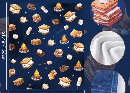 Smores Marshmallow Throw Blanket, 50 x 60 in Campfire Flannel Blanket