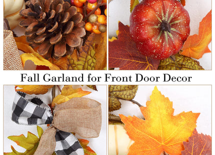 Adeeing 6 Ft Thanksgiving Fall Garland Decor, Artificial Autumn Garlands with Pumpkins, Maple Leaves, Ribbon and Pine Cone for Indoor Outdoor Fireplace Window Home Decoration
