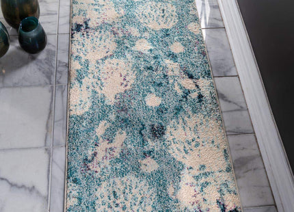 Unique Loom Positano Collection Coastal Modern Coral Lobster Shells Light Blue Runner Rug (3' x 10')