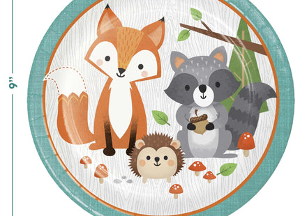 Fox Party Supplies - Woodland Animal Fox & Friends Paper Dinner Plates and Fox Beverage Napkins (16 Total Plates & 16 Napkins)