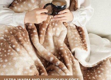 Cozy Bliss Deer Print Faux Fur Throw Blanket,50"×60", Brown Deer