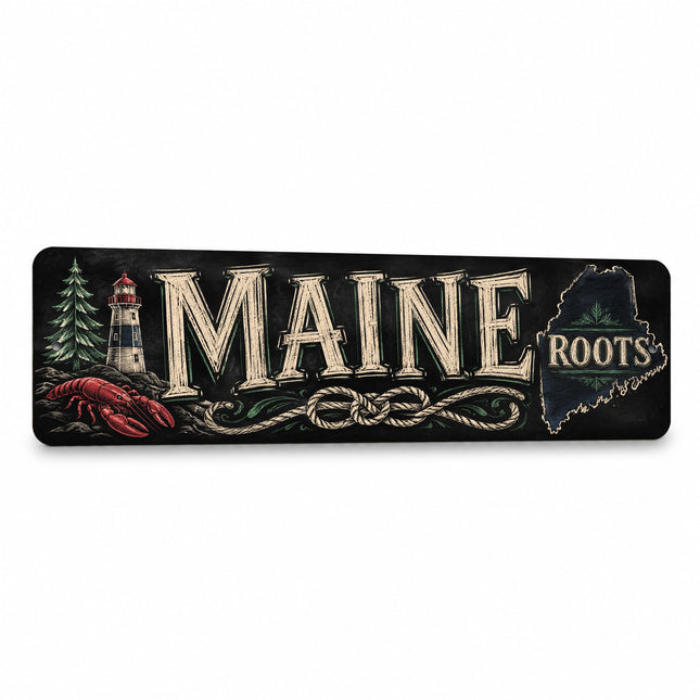 Vintage "Maine Roots" Chalkboard Metal Sign — State Pride Wall Decor