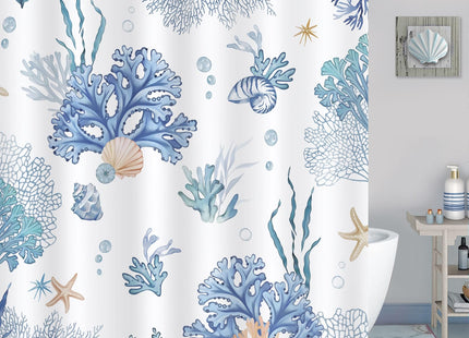 Bonhause Nautical Coastal Shower Curtain, 72x72 Inch, Waterproof Polyester