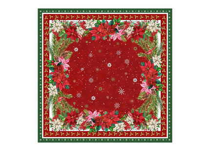 pahhjsa Red Square Christmas Tablecloth 60x60 Inch, Waterproof Washable Fabric Polyester Holly Poinsettia Flowers Christmas Table Cloths Square Xmas Holiday Tablecloths