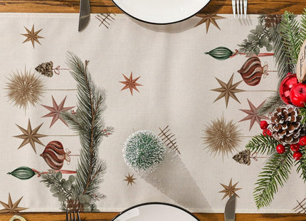 Christmas Table Runner, Xmas Trees Merry Christmas Runner for Table Holly Pine Cone Seasonal Winter New Year Holiday Home Party Decor Festival Decorations 13x36 Inch
