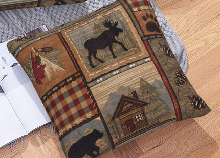 DATANSEN Set of 2 Square 18x18 inch Retro Brown Throw Pillow Covers Rustic Lodge Bear Moose Decorative Throw Pillowcase for Home Sofa Thick Cotton Linen Cushion Cases (45x45 cm) Paw Prints Cabin