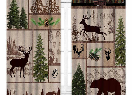 Lnepty Cabin Retro Curtains,Rustic Lodge Bear Deer Country Hunting Wild Animal Plaid Check Adventure Farmhouse Window Treatments for Bedroom Living Room Kitchen Drapes 21" W x 45" L,2 Panel Set