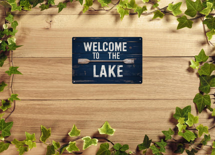 Rustic Welcome to The Lake Metal Sign 8x12 In Coastal Home Decor for Indoor/Outdoor Use in Home Bar Garage Cafe Lake House Decor Nautical Theme Art