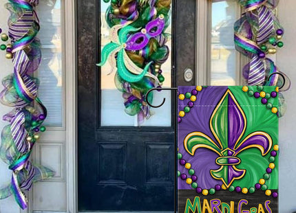 Covido Welcome Mardi Gras Crayfish Decorative Garden Flag, Lobster Mask Fleur De Lis New Orleans Carnival Yard Outside Decorations, Masquerade Burlap Outdoor Small Home Decor Double Sided 12 x 18