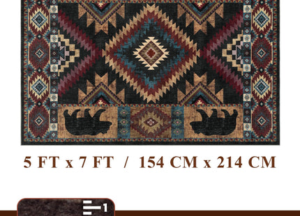 YIHOUSE Rustic Cabin Area Rug for Bedroom 5x7,Machine Washable Lodge Bear Rug,Non-Slip Low Pile Print Pattern Western Rug for Living Room