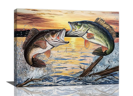Estused Bass Fish Bathroom Wall Art Rustic Fishing Wall Decor 16"x12"