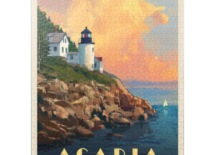 MyPuzzle Acadia National Park: Lighthouse, Vintage Poster - Premium 1000 Piece Jigsaw Puzzle for Adults