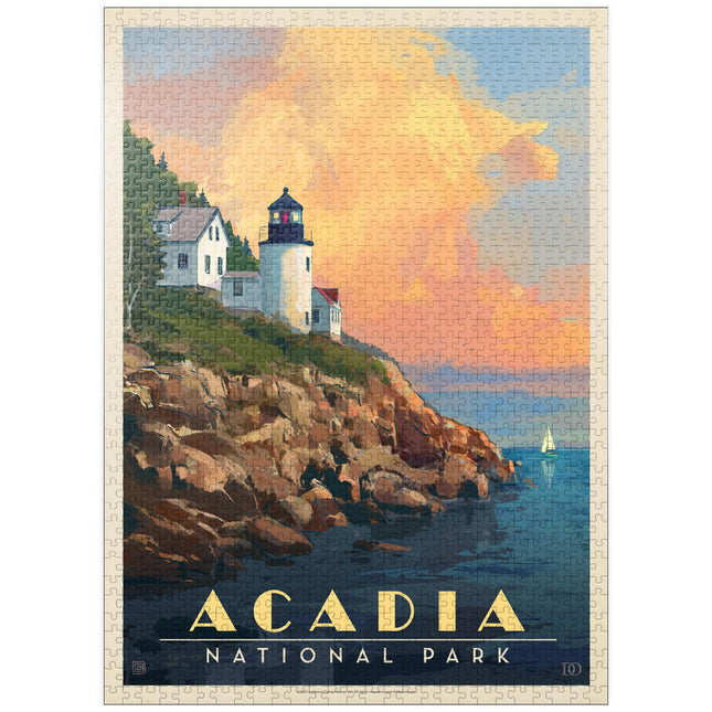 MyPuzzle Acadia National Park: Lighthouse, Vintage Poster - Premium 1000 Piece Jigsaw Puzzle for Adults