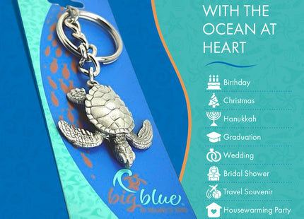 Big Blue by Roland St John Turtle Keychain for Men and Women - Sea Turtle Charm Gift for Turtle Lovers Turtle Keyring Turtle Key Fob Sea Life Key Chain Gifts for Scuba Divers Turtle Lanyard