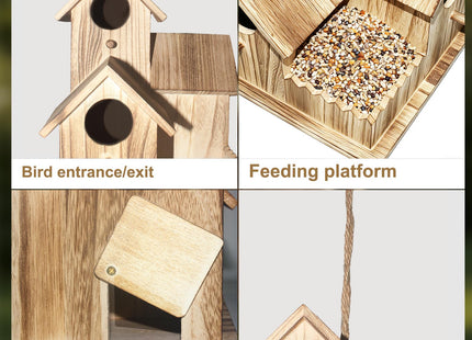 BlueYu Large Wooden Bird House for Outside, 3-Hole Birdhouse, Outdoor Bird Nesting Box for Bluebird Chickadee Finch Wren, Perfect for Garden Courtyard Decoration