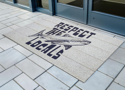 Yhtrg Coastal Beach Door Mat, Shark Rug, Respect the Locals Shark Doormat for Indoor Outdoor Entrance Porch, Ocean Bathmat Rug for Bathroom, 17x30 Inches