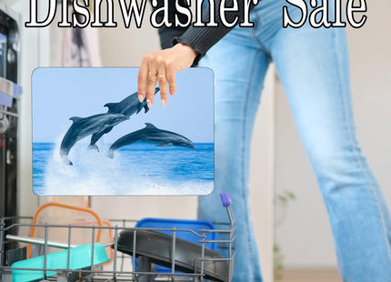 Dolphin Jumping Coastal Shoreline Waves Sandy Beach Kitchen Glass Cutting Board Ocean Decorative Gift (Dolphin Jumping)